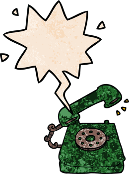cartoon old telephone with speech bubble in retro texture style png