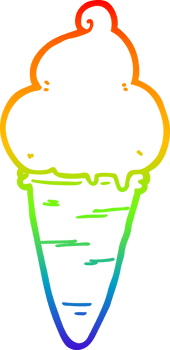 rainbow gradient line drawing of a cartoon ice cream png