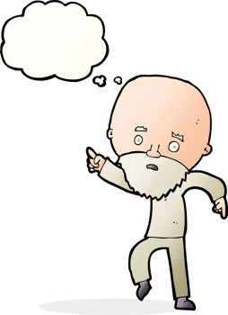 cartoon worried old man pointing with thought bubble png