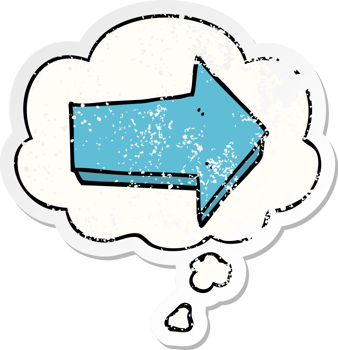 cartoon arrow with thought bubble as a distressed worn sticker png