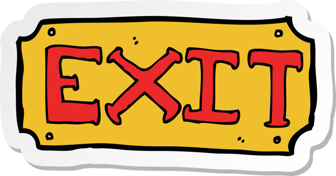 sticker of a cartoon exit sign png