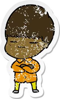 distressed sticker of a cartoon smug boy png