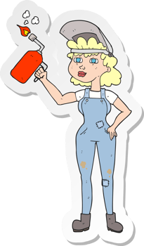 sticker of a cartoon woman welding png