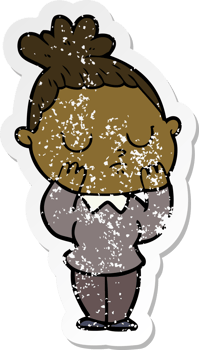 distressed sticker of a cartoon calm woman png