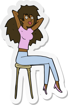 sticker of a cartoon woman posing on stool png