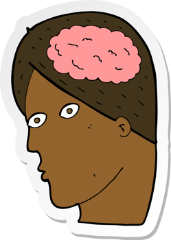 sticker of a cartoon head with brain symbol png