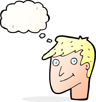 cartoon happy man with thought bubble png