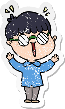 distressed sticker of a cartoon boy wearing spectacles png