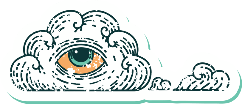 iconic distressed sticker tattoo style image of an all seeing eye cloud png