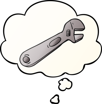 cartoon spanner with thought bubble in smooth gradient style png