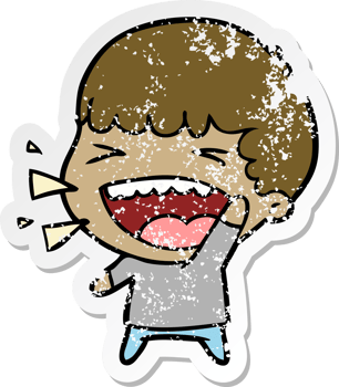 distressed sticker of a cartoon laughing man png