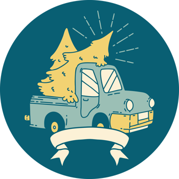 icon of a tattoo style truck carrying trees png