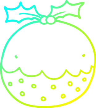 cold gradient line drawing of a cartoon christmas pudding png