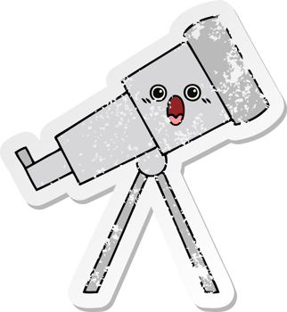 distressed sticker of a cute cartoon telescope png