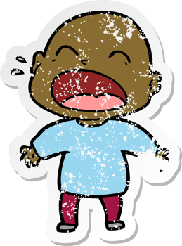 distressed sticker of a cartoon shouting bald man png