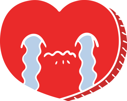 flat color style cartoon crying love heart png