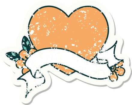 worn old sticker with banner of a heart png