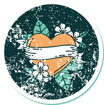 iconic distressed sticker tattoo style image of a heart and banner png