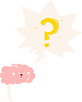 cartoon curious brain with speech bubble in retro style png