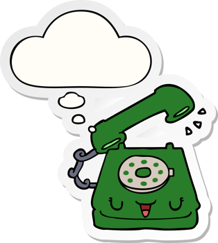 cute cartoon telephone with thought bubble as a printed sticker png
