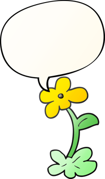 cartoon flower with speech bubble in smooth gradient style png