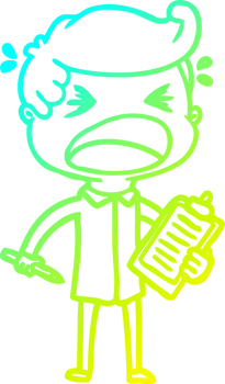 cold gradient line drawing of a cartoon shouting salesman png