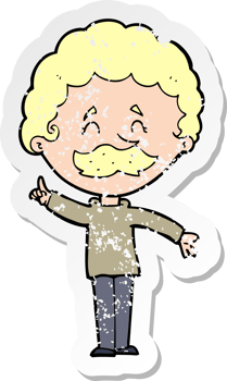 retro distressed sticker of a cartoon man with idea png
