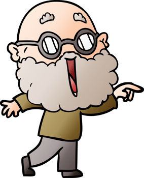 cartoon joyful man with beard pointing finger png