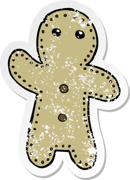distressed sticker of a cartoon gingerbread man png