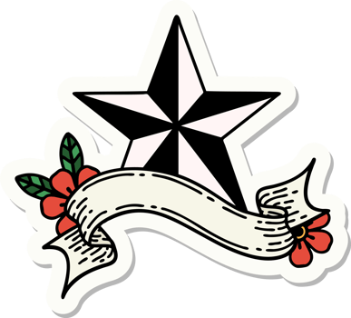 tattoo style sticker with banner of a star png