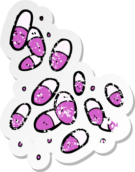 retro distressed sticker of a cartoon medical pills png