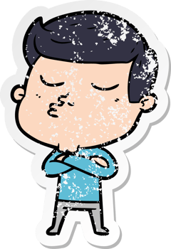 distressed sticker of a cartoon model guy pouting png