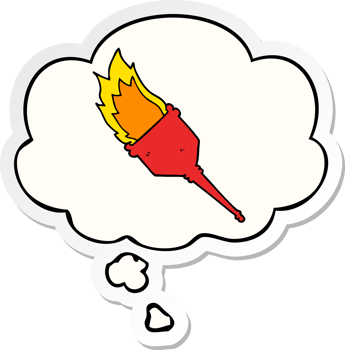 cartoon flaming torch with thought bubble as a printed sticker png
