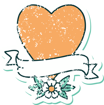 iconic distressed sticker tattoo style image of a heart and banner png