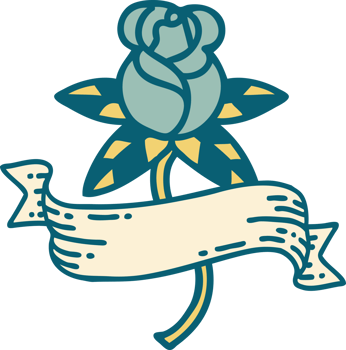 iconic tattoo style image of a rose and banner png