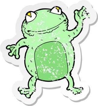 retro distressed sticker of a cartoon frog png