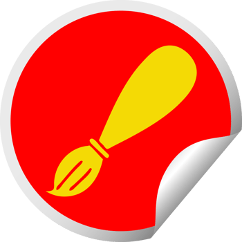 circular peeling sticker cartoon of a paint brush png