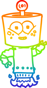 rainbow gradient line drawing of a happy cartoon robot png
