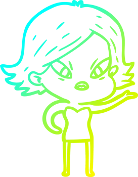 cold gradient line drawing of a cartoon stressed woman png