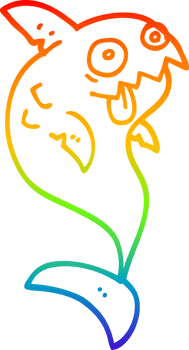 rainbow gradient line drawing of a cartoon deadly shark png