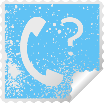 distressed square peeling sticker symbol of a telephone receiver with question mark png