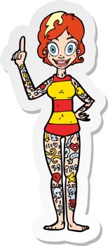 sticker of a cartoon woman covered in tattoos png
