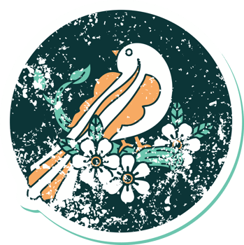 iconic distressed sticker tattoo style image of a bird on a branch png