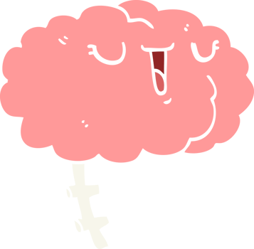 happy flat color style cartoon brain png