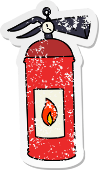 distressed sticker of a quirky hand drawn cartoon fire extinguisher png