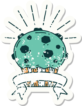 worn old sticker of a tattoo style chocolate muffin png