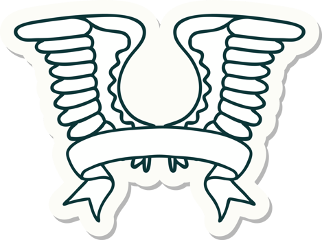 tattoo style sticker with banner of a wing png