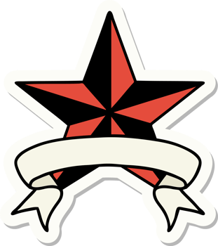 tattoo style sticker with banner of a star png