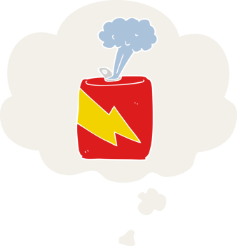 cartoon soda can with thought bubble in retro style png