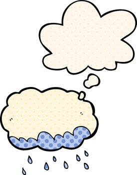 cartoon rain cloud with thought bubble in comic book style png